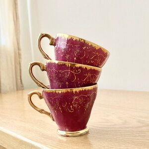 japan tea party teacups wabi sabi dainty cups gold rose pink floral set of 3